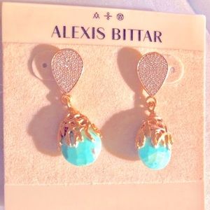Alexis Bittar Turquoise Gold Crystal Drop Earrings